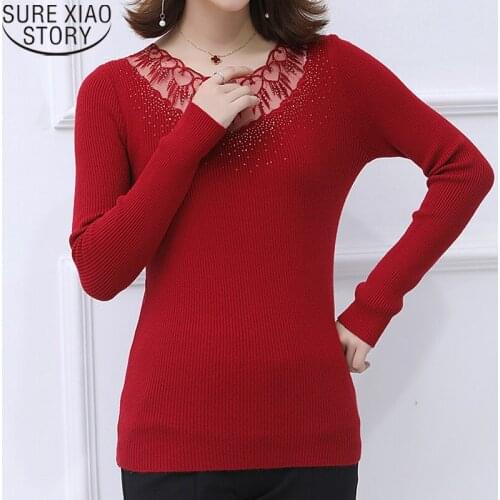 Women Spring Autumn Bottoming Sweater Thin Fashion Lace Sweater Long Sleeve Loose All-match Womens Knitted Shirt Pullover 10976