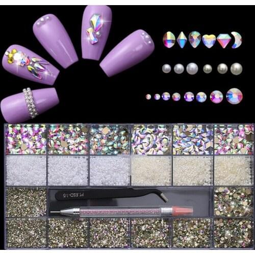 Swarovsky 12 Grid Crystal AB 3D Flatback Glass Nail Art Rhinestones Fancy Shaped Crystals Stones for DIY Nails Art Decorations