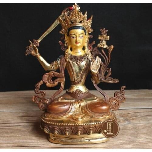 TOP GOOD FIGURE OF BUDDHA # HOME OFFICE TALISMAN HOUSE PROTECTION # 21CM TALL TIBETAN BUDDHISM BRASS MANJUSRI BUDDHA STATUE