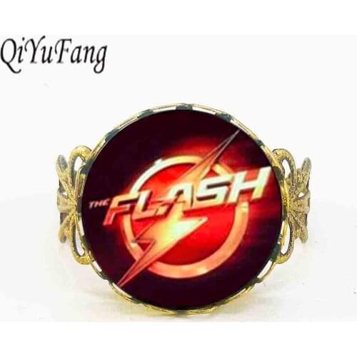 Steampunk usa movie the flash vintage 1pcs/lot bronze steel Glass Ring jewelry best friend gift man hero fast speed
