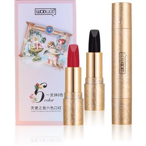 WODWOD 6 Colors/pc Angel Voice Matte Lipstick Velvet Moisture Silky Beauty Glazed Red Brown Lips Beauty Balm Gloss cosmetics set