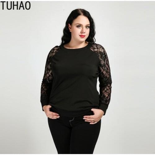 TUHAO 6XL 5XL 4XL Plus Size Tops Spring Summer Black Blouses Women Shirts Lace Blouse Loose Shirt Camisa Blusas Feminina RL