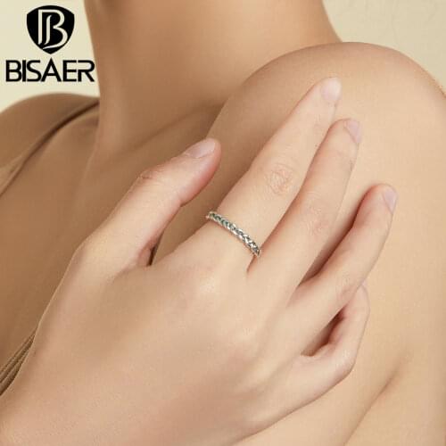 BISAER Real 925 Sterling Silver Braided Texture Ring for Women Fine Finger Ring Wedding Engagement Jewelry Gift EFR161