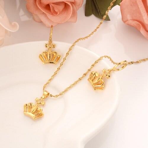 Gold Necklace Earring Set Women Party Gift Dubai love heart crownJewelry Sets bridal party gift DIY charms girls kid Jewelry