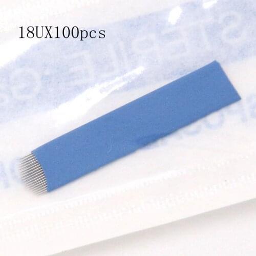 100 pcs 18 U Hard Steel Needles Permanent Makeup Eyebrow Tattoo Blade Microblading Needles Embroidery Manual Tattoo Blade