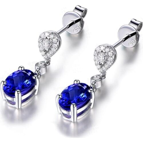 18K white gold inlaid female Earrings 5A Tanzanite girls' Party anniversary Christmas fashion birthday present