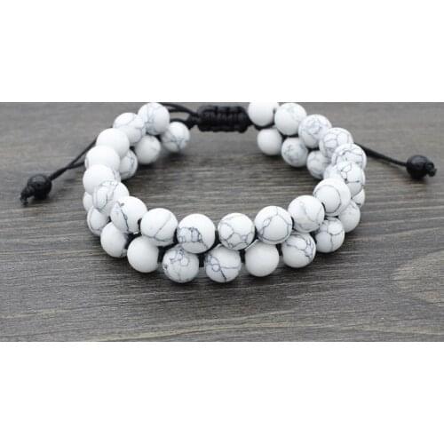 8mm red white blue turquoise tsd1 rope two row Yoga Stone black volcanic lava stone ball bead Bracelet adjusted Bangles