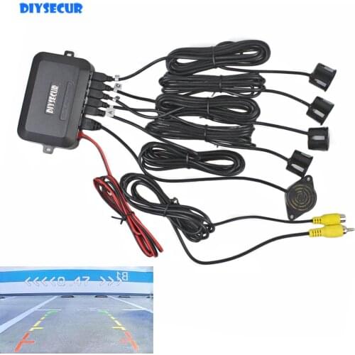 DIYSECUR Car Reverse Video Parking Radar 4 Sensor Rear View Backup Security System Sound Buzzer Alert Alarm for Camera Monitor