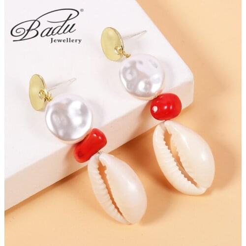 Badu New Long Earrings Boho Diy Natural Sea Shell Charms Dangle Earrings Fashion Jewelry Pearl Drop Dangle Earrings for Women