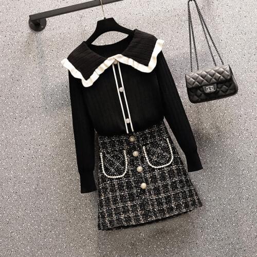 Large womens spring suit womens T-shirt sweater slim skirt two piece set