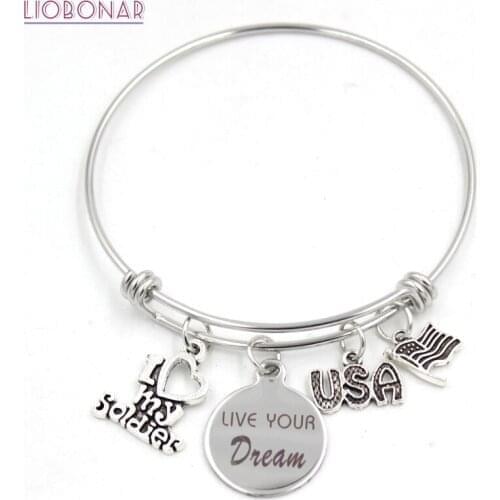 Adjustable Wire Stainless Steel Bangle I Love My Soldier Bracelets For Women Jewelry Soldier Gifts