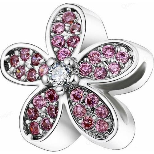 Pave Flower 925 Sterling Silver Charm Beads Fit Original Charms Bracelet DIY Jewelry Making For Women Wholesale Fashion Pendant