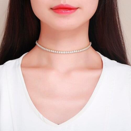Yellow Gold Color CZ Tennis Chain Short Choker Necklace For Women Girls Jewelry 35cm+5cm 4mm Collier Collares Kolye Ketting 14"