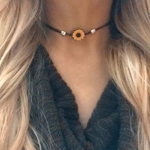 Doreen Box Bohemian Sunflower Choker PU Leather Rope Chains Necklace Bracelets Women Party Club Fashion Collar Jewelry Gifts,1PC