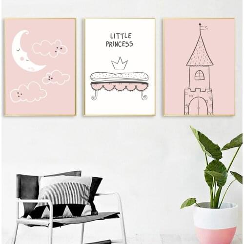 Home Decor Nordic Canvas Painting Cartoon Baby Girl Bedroom Cute Wall Art Print Kids Little Princess Poster Minimalist Picture