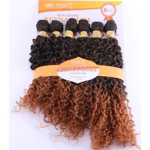 Two Tone Ombre Color Afro Kinky Curly Hair Extensions 6 Bundles One Set High Temperature Synthetic Hair Weaving for Black Women