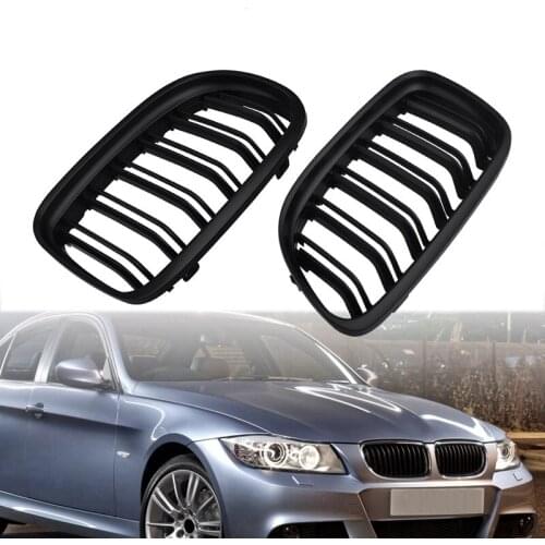 Double Car Slat Kidney Grille Car Front Grille For BMW E90 2009 2010 2011 2012 Gloss Matte Black Grille Parts Car Exterior Parts