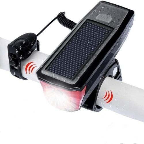 WasaFire Solar Power Bicycle Light T6 LED Bike Front Light USB Rechargeable MTB Lamp Cycling Headlight with Warning Speaker