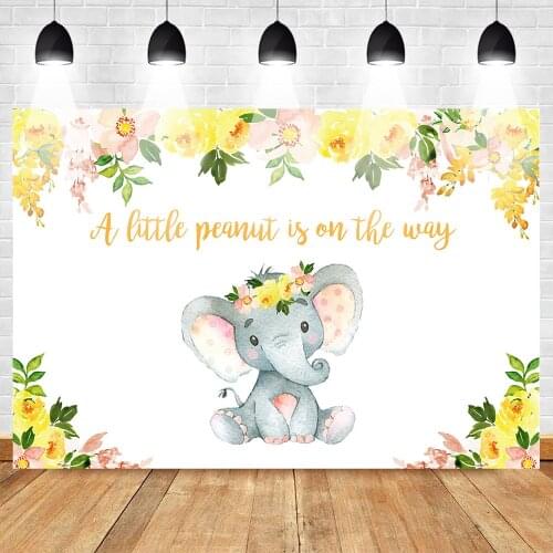 Elephant Backdrop for Photography Newborn Baby Shower Photo Background Yellow Flowers Backdrops Princess Supplies Prop Photcall