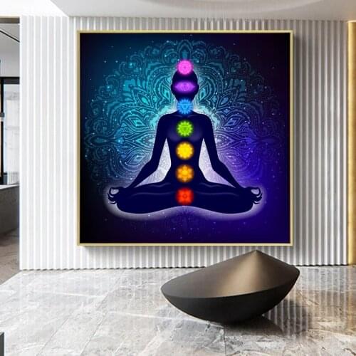 Canvas Painting Art Posters Prints Indian Buddha Meditation 7 Chakra Yoga Sports Wall Art for Living Room Bedroom Unframed