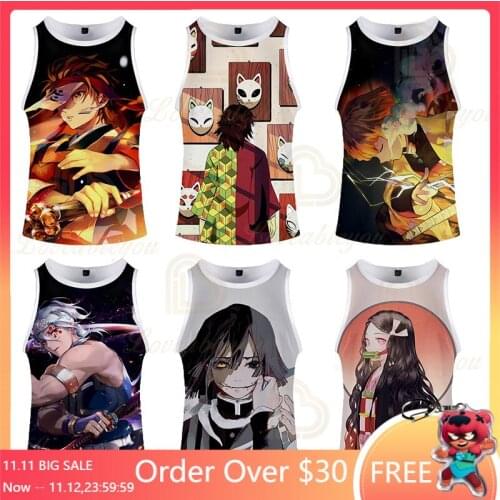 Anime Demon Slayer Sleeveless Shirts Tank Top Unisex Fitness Summer Shirts Mens Women Singlet Bodybuilding Vest Tops