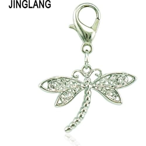 JINGLANG Wholesale Lobster Clasp Charms Metal Dragonfly Pendants DIY Charms For Jewelry Making Accessories Free Shipping