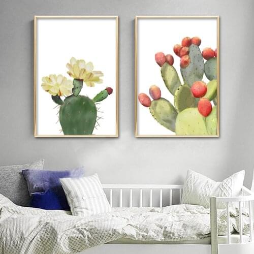 Nordic Cactus Flower Wall Art Poster Green Watercolor Plants Canvas Painting Modern Wall Pictures For Living Room Home Decor