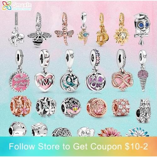 Smuxin 925 Sterling Silver Bead Sparkling Infinity Heart Mum Script Heart Charms fit Original Pandora Bracelets Women Girl Gift
