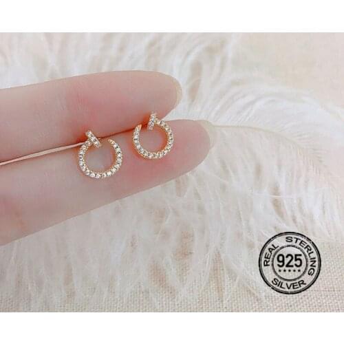 S925 Silver Needle Earrings For Women Rhinestone Round Temperament Fashion Girl Accessories Korea Retro Design Jewelry INEFFA