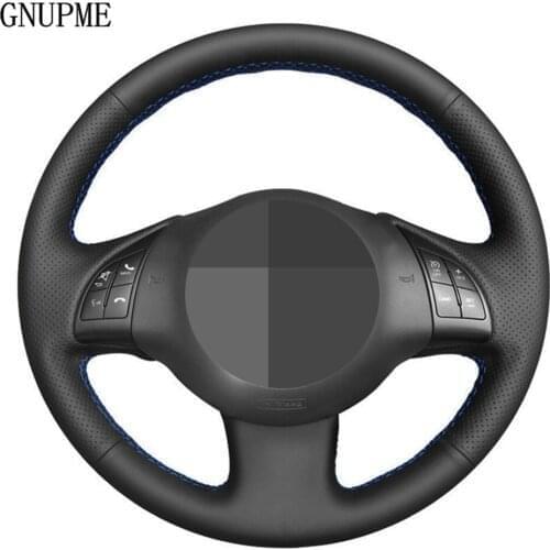 DIY Black Genuine Leather Hand-stitched Car Steering Wheel Cover for Fiat 500 2007-2015 500e 2014-2018 500C 2014-2017