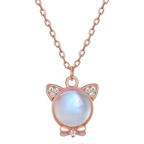 925 Sterling Silver Link Chain Moonsrone Cat Charm Pendent Necklace For Women Kids Birthday Party Jewelry Choker Collar dz130