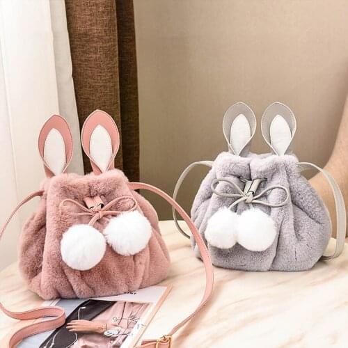 Cute Fashion Plush Hairy Women bags with Ball Faux Rabbit Fur Rabbit bucket Handbags Ladies Shoulder Bag Female Messenger Bags