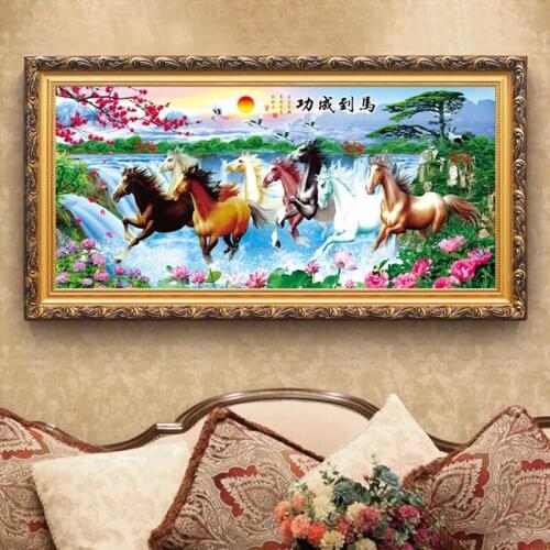 The sun rises when the horse reaches success Cross Stitch Kits Embroidery Cotton Thread DIY Needlework 11CT landscape painting