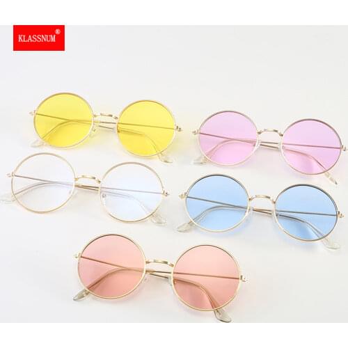 1pc Women Round novelty sunglasses New Hip hop Style Color Lenses Retro Glasses Unisex Metal Frame Retro Oval Sunglasses Hot