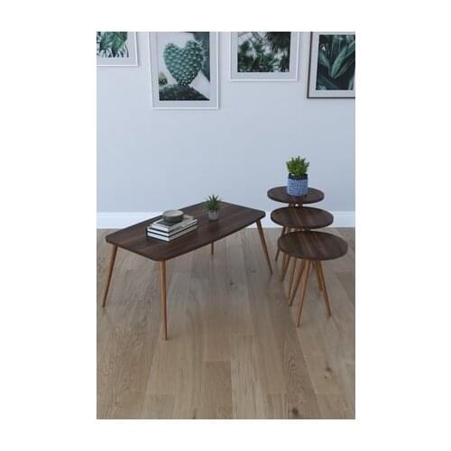 Modern 3'lü Round Zigon Coffee table, Serving Stand And Roman Medium Coffee table-Walnut coffe table table bassee