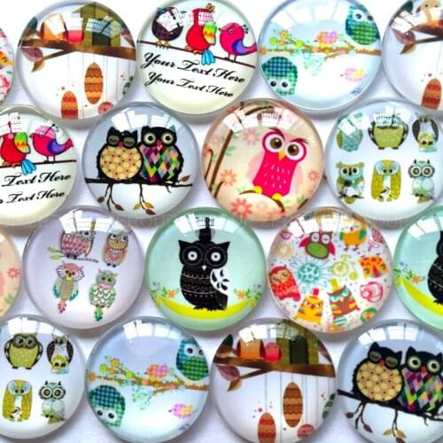 ZEROUP Glass Cabochon 12mm 20mm Mixed Round Owl Photo Cameo Cabochon Setting Supplies for Jewelry Accessories Handmade Pattern