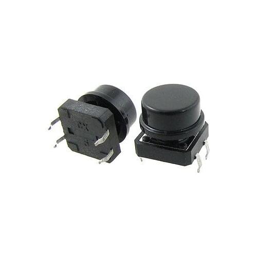 20pcs Momentary Tact Tactile Push Button Switch 12x12x11mm DIP + Black Round Cap