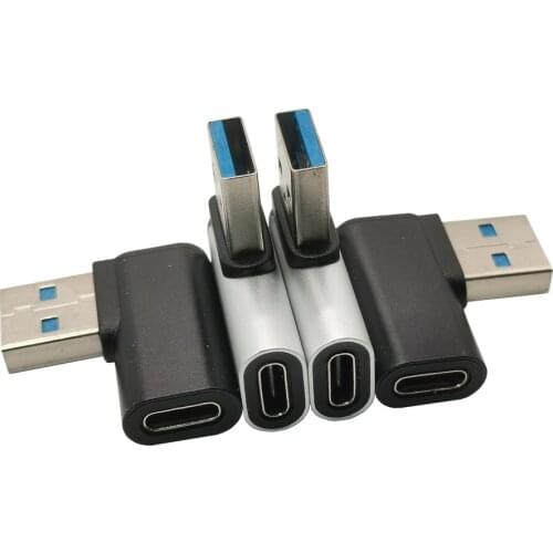Type C Female to USB 3.0 Male Adapter USB C Right Angled Adaptor 90 Degree Left&Right Alloy Adaptor Black Silver
