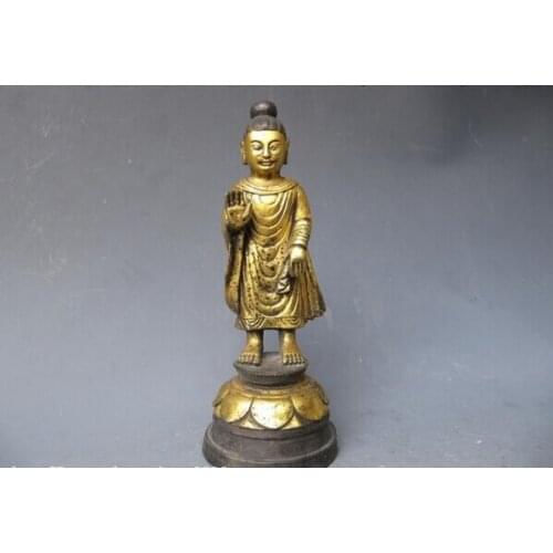USPS to USA S0857 9.5"China Buddhism Temple Old Bronze Gild Northern Wei Ru Lai Buddha Statue