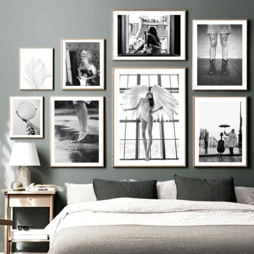 Vintage Movie Star Woman Feather Paris Wall Art Canvas Painting Nordic Posters And Prints Wall Pictures For Living Room Decor