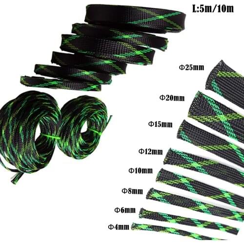 5M 2-25mm Insulated Cable Sleeve PET Expandable Nylon High Density Sheathing Insulation Braided Cable Sleeve