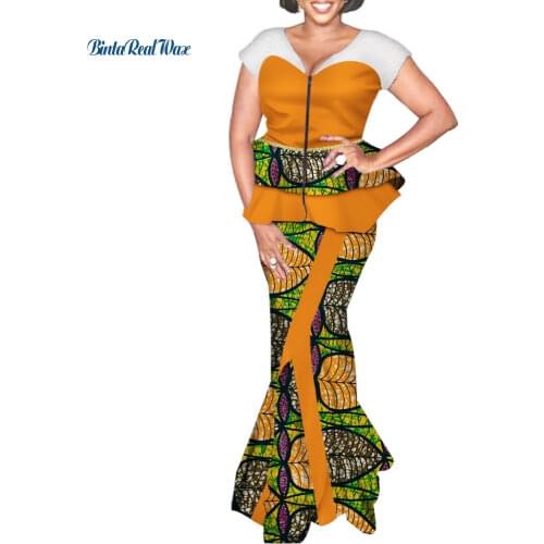 African Clothes Women Top and Skirts Sets Bazin Riche African Wax Print 2 Pieces Skirts Sets Traditional African Clothing WY3433