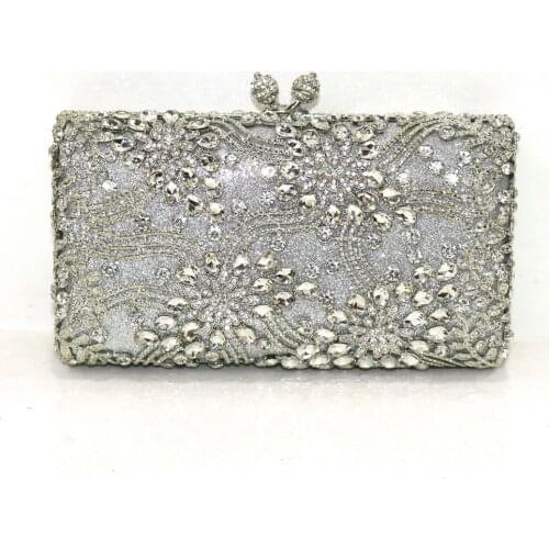 New Style Bridal Dazzling Women Crystal Evening Metal Clutches Elegant Women Evening Bag Chain Shoulder Handbags