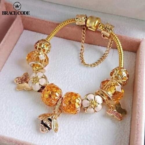 Golden Crystal Love Heart Charm Bracelets & Bangles Gold Color Fine Bracelets for Women Jewellery Pulseira Feminina