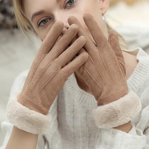 Women Gloves Winter Touch Screen 2021 Female Suede Furry Warm Full Finger Gloves Lady Winter Outdoor Sport Driving Women Gloves