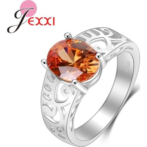 New Arrival Good Quality Oval Orange Cubic Zirconia 925 Sterling Silver Hollow Rings For Women Party Jewelry Accessory