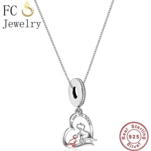 925 Sterling Silver Dinosaur Mum And Baby Bead Pendant Necklace For Women Girl Chain Choker Neck Jewelry Trinket 2021 Summer New