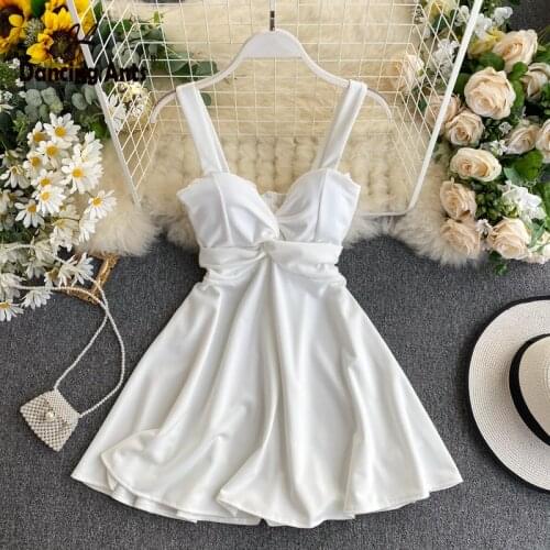 Woman A-line Dress V-Neck Sexy Backless Sleeveless Knotting Chest Pad Dress Trend 2020 Nightclub Slim Dresses