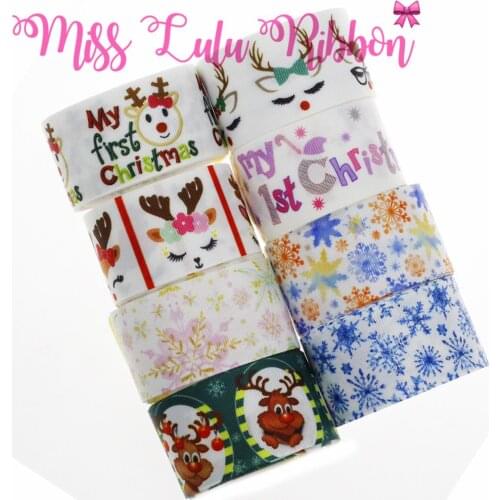 16mm-75mm Christmas Series Snowflake Printed Grosgrain/Foe Ribbon Cute DIY Party Gift Bowknots Making 50yards/roll