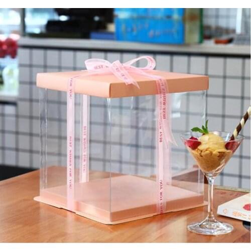 21.5*23 cm Strong Pink Plastic Cake Packaging Box For 8inch 2 layer Cake Box